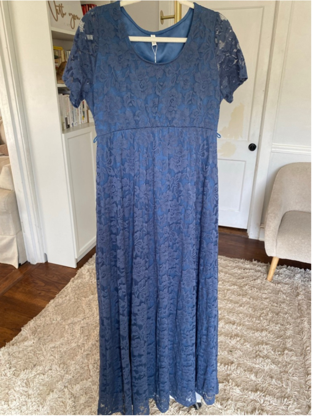 Pinkblush Blue Lace Maxi Dress Maternity Empire Waist Romantic Feminine Coquette - Picture 2 of 8
